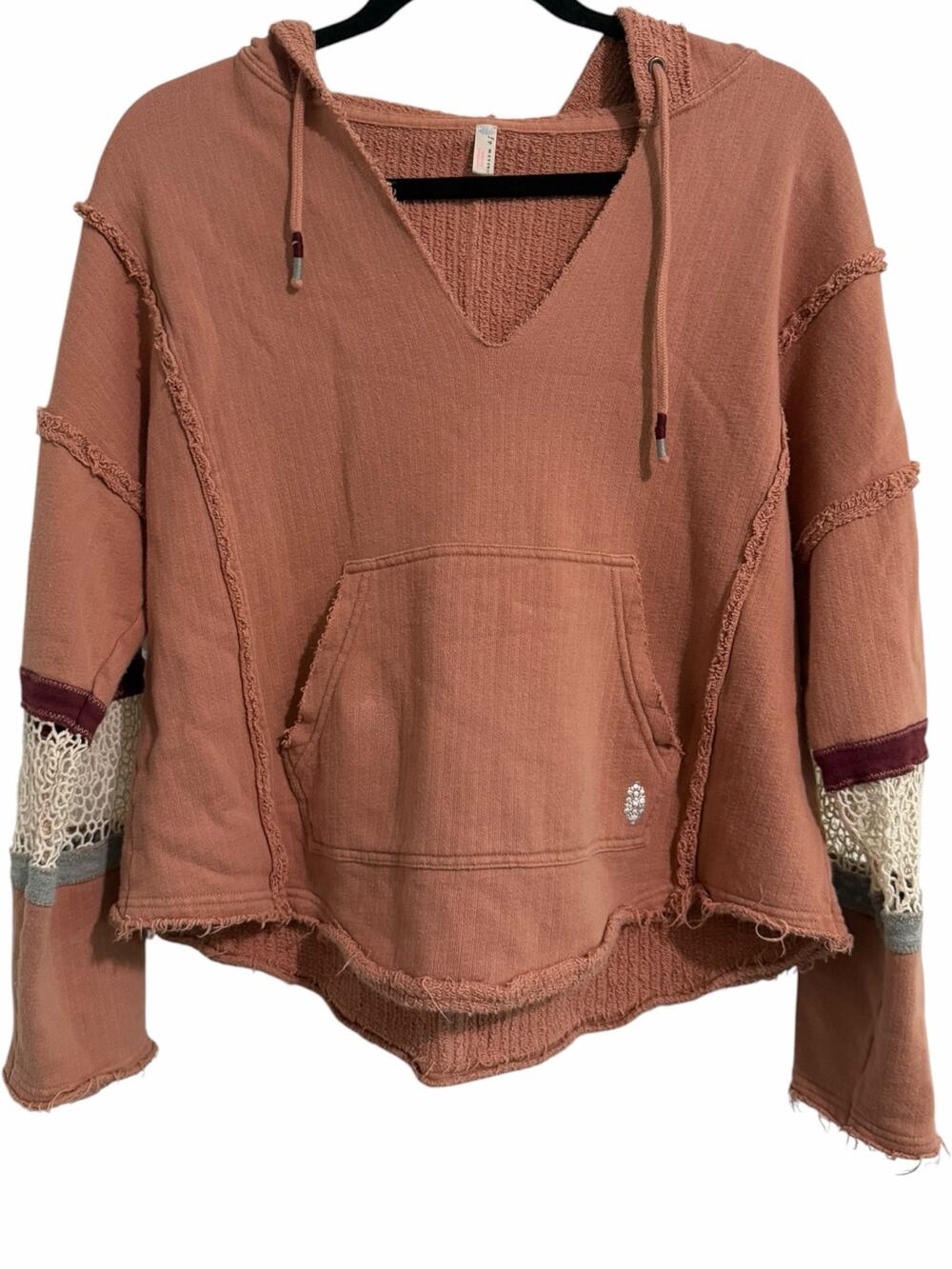 Free People Movement Women’s Hooded Pullover Sweatshirt XS Cotton Crochet Boho